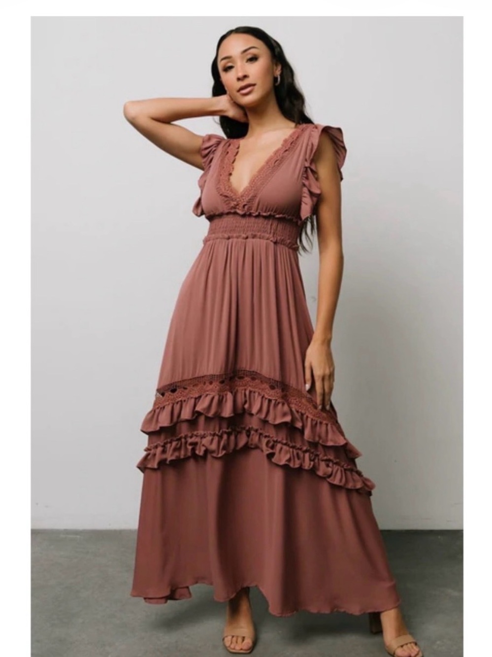 Baltic Born Dusty Rose Ruffle Maxi Dress